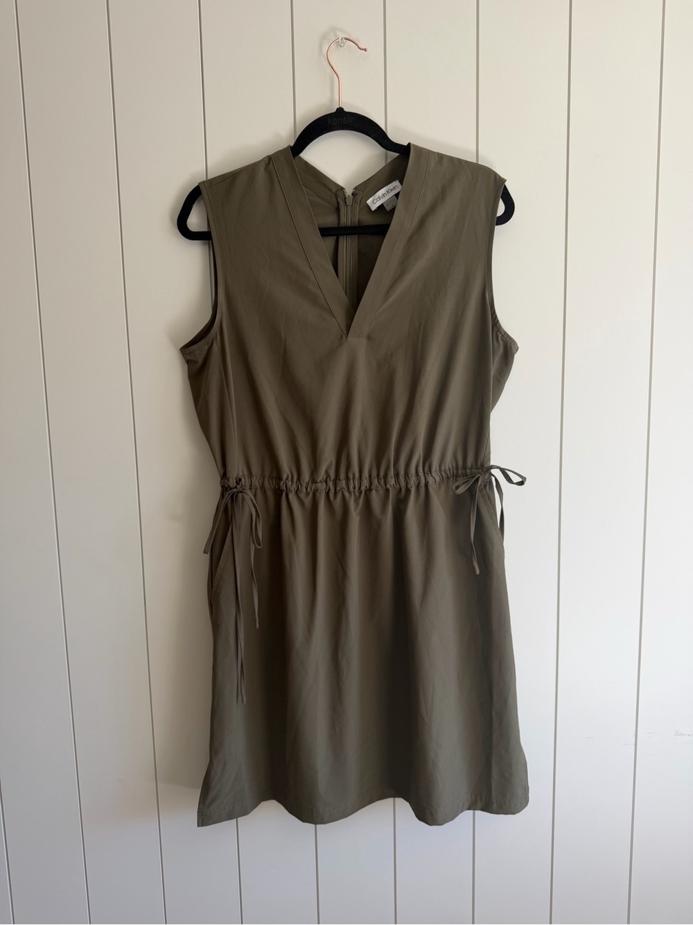 Calvin Klein Olive Sleeveless V-Neck Drawstring Dress